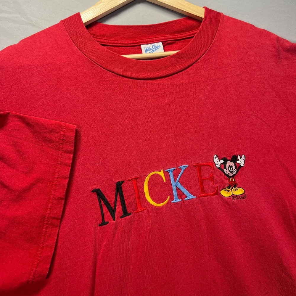 Vintage Mickey Mouse Shirt Mens XL Red Velva Sheen Embroidered Disney 90s